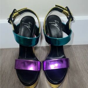 Giuseppe Zanotti Purple and Teal Platform Sandals